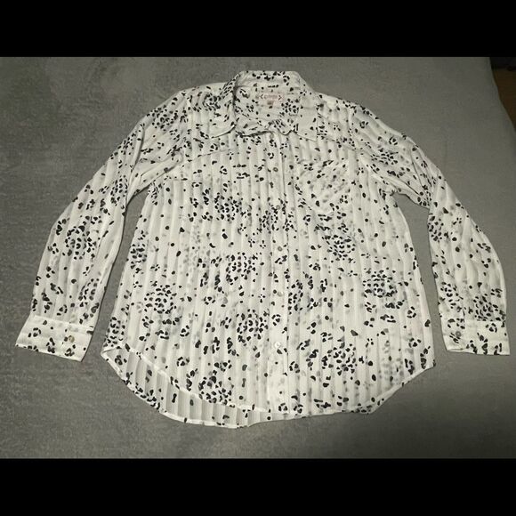 NANETTE Lepore sheer white blouse with black spotted print size M good condition - Picture 1 of 4